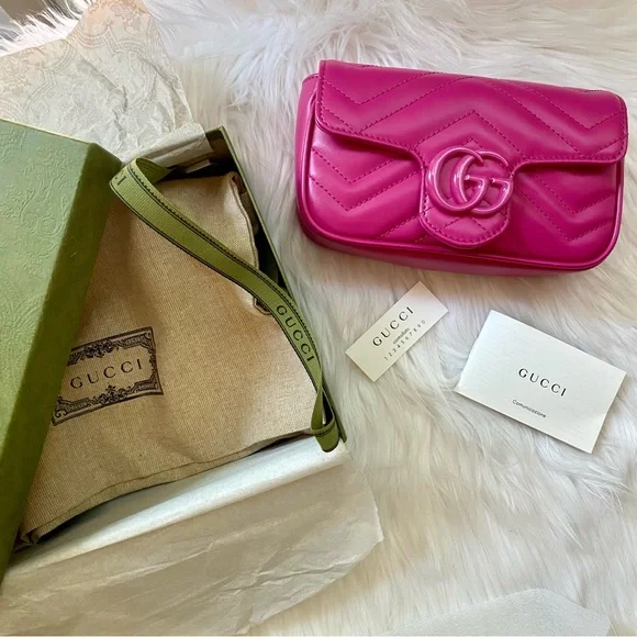 💖Limited edition!💖 GG MARMONT FUSHIA HOT PINK BELT BAG - size 95 - Picture 3 of 16